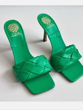 Vince Camuto Green Braided Mule Heels